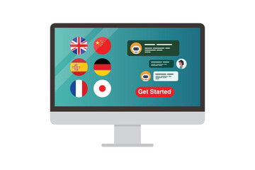 Learning of different foreign languages online on computer screen