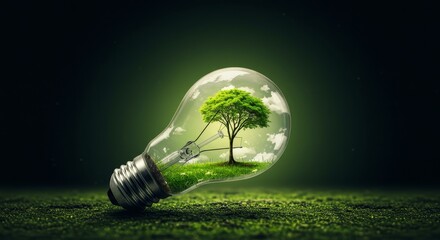 3D Illustration Green Tree In A Light Bulb