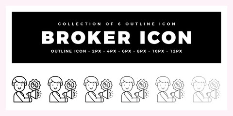 Pack of 6 Outline Vector Broker icon