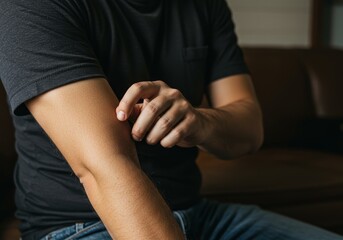 Photo of Man Scratching Itchy Rash on Arm