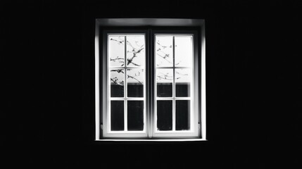 A window with a tree outside.