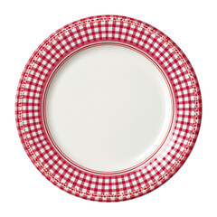 Round plate with red checkered border design isolated on transparent or white background. A high resolution PNG image of Round plate with red checkered border design.