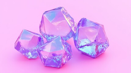 Irridescent gems on a pink background