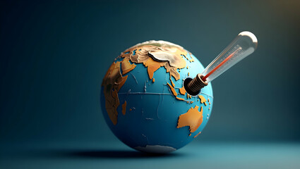 Global Warming Crisis, A 3D Illustration of Earth with a Thermometer Showing Rising Temperatures, Emphasizing the Urgent Need for Environmental Action and Sustainability