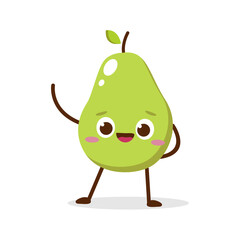 Cute Smiling Green Avocado Character. Kawaii Green Fruit Mascot Style Vector. Cute vector character set in various action emotions. Collection symbols isolated on a white background