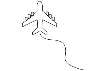 Continuous line drawing of Airplane vector with transparent background vector illustration 
