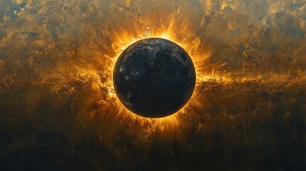 Celestial body surrounded by fiery cosmic energy.