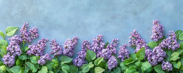 Lilac blossoms border, spring background, floral design