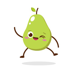 Cute Smiling Green Avocado Character. Kawaii Green Fruit Mascot Style Vector. Cute vector character set in various action emotions. Collection symbols isolated on a white background