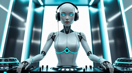AI DJ in a Cyberpunk Club Setting