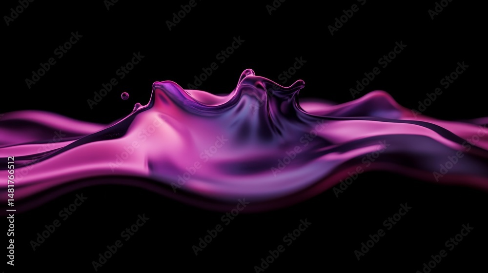 Poster A smooth, iridescent fluid displays wave-like edges, showcasing vibrant neon colors while hovering in space, creating an abstract and futuristic visual effect