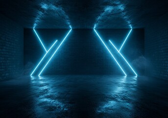 3D Neon Blue Light Triangle Background Abstract