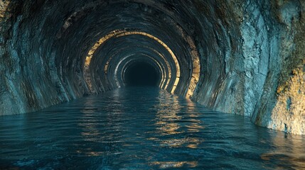 Naklejka premium Mysterious waterway tunnel's inner passageway.