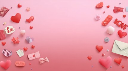 Romantic Valentine's Day design with hearts, gifts, and love letters