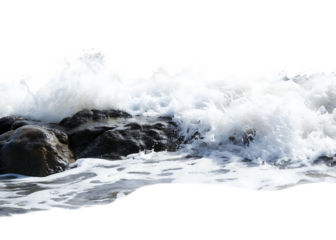 ocean waves crashing on rocks isolated on white background PNG 