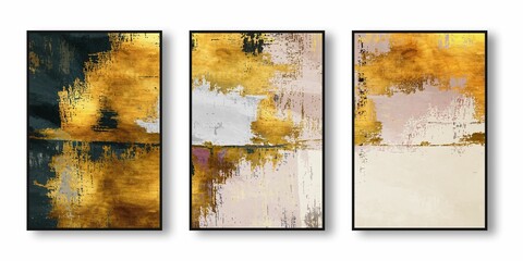 AI-generated illustration of an oil painting triptych with abstract patterns and vibrant hues