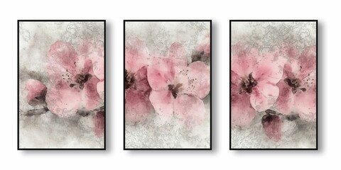 AI-generated illustration of an oil painting triptych with abstract patterns and vibrant hues