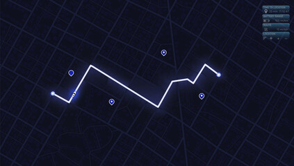 Public charging stations available along route. Flexible charging solutions, public charging for electric vehicles. Select the most convenient route to drive back home. Vector illustration