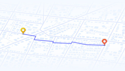 Isometric path from a point to the intended goal, destinations, signs. roads throughout map. Navigation mapping technology. Location tracks dashboard. Vector illustration