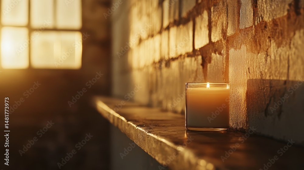 Poster delicate candlelight glows inside a vintage jar, casting a warm mosaic of patterns on the wall and f