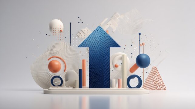 Abstract geometric composition with upward arrow