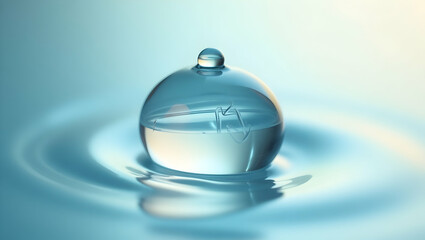 Macro Shot of a Transparent Orb Resting on Water's Surface with Ripples, Offering a Conceptual Illustration of Serenity and Reflection Amidst Subtle Movements