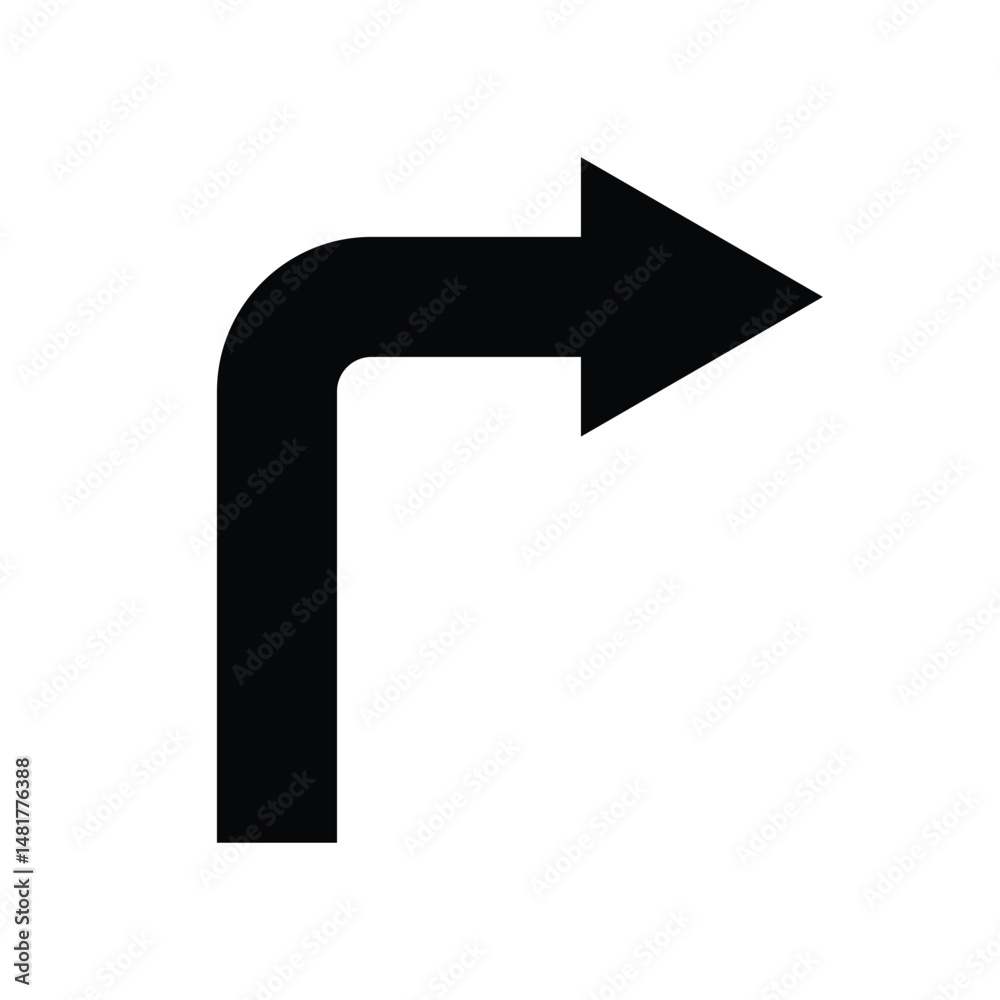 Fototapete corner right arrow. right direction traffic sign. navigation concept. angular bent arrow. curved sha