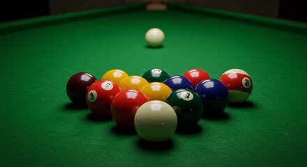 3D Render Billiards Balls Racked on Green Table