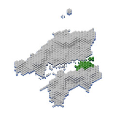 ハニカム構造状の香川県の立体地図