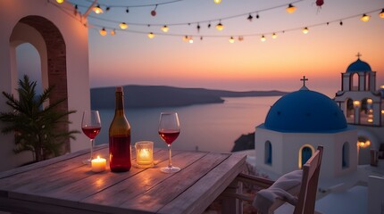 Romantic Santorini Dinner with Wine at Sunset