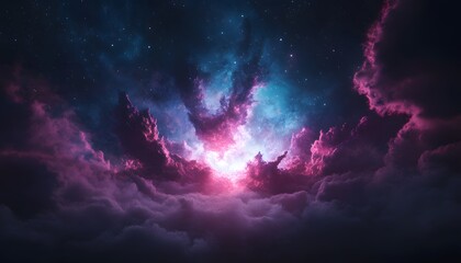 Fototapeta premium Nebulous Dreams: Starry Sky with Pink Clouds and Cosmic Glow Digital Art