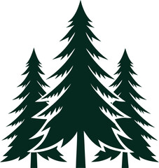 Obraz premium Group of three evergreen trees in dark green silhouette