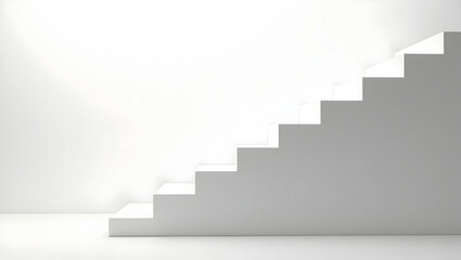 Obraz premium Minimalist white stairway against a clean, bright wall conveying a sense of progress, ambition, and upward mobility in a modern architectural space
