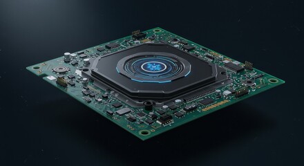 3D Render Illustration: Futuristic Circuit Board with Blue Light