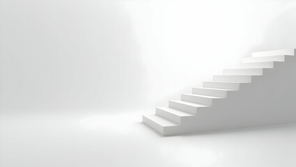 Obraz premium Monochrome stairway leading upwards representing progress, ambition, minimalist design concept, rendered with pristine white steps in a bright atmosphere