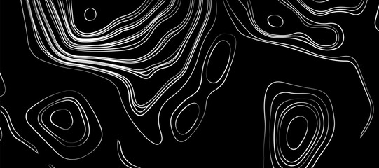 Topographic map like abstract backdrop. vector monochrome seamless pattern, curved lines, black & white layered texture. Abstract dynamical rippled surface.