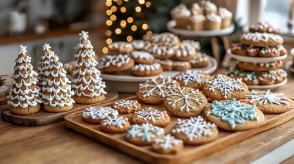 Festive Christmas cookies displayed on wooden boards