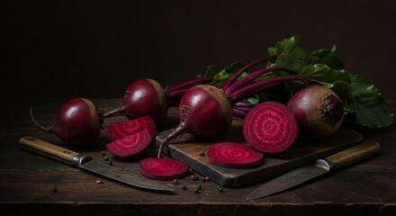 Fresh Red Beet with Leafy Greens