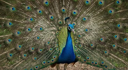 Obraz premium Photo Majestic Peacock Displaying Iridescent Plumage
