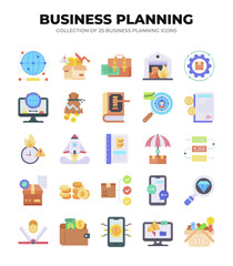 Collection of Business Planning Icons. 25 Flat Design Icons for Management and Strategy