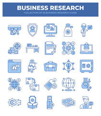 Collection of 25 Business Research Icons. Market Analysis. Financial Planning. and Investment