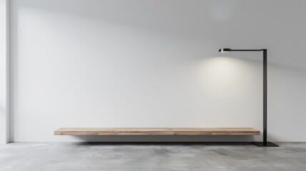 Fototapeta premium Modern minimalist room, floating shelf, floor lamp