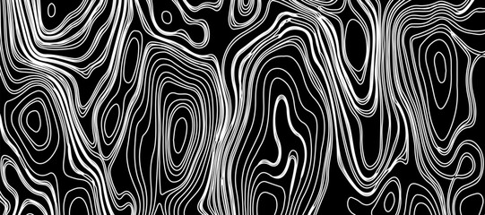 Topographic map like abstract backdrop. vector monochrome seamless pattern, curved lines, black & white layered texture. Abstract dynamical rippled surface.