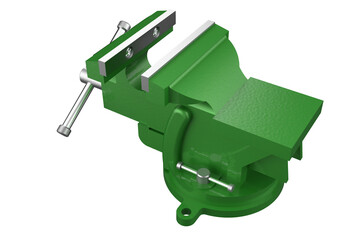 Green Heavy-Duty Bench Vise: Essential Workshop Tool for Industrial, DIY and Repair Projects. Isolated on Transparent HD PNG for Metalworking, Woodworking, Automotive and Garage Use.