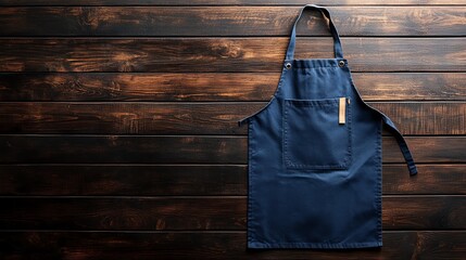 A dark wooden table is set with an apron, suggesting a culinary scene.