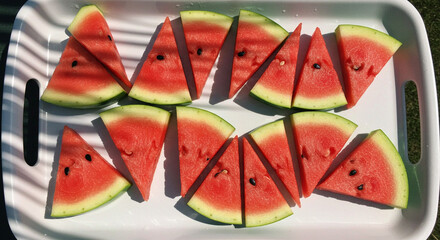 Fresh Watermelon Slices on a Serving Platter