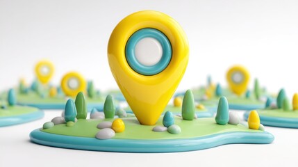 Colorful 3D map markers on miniature islands