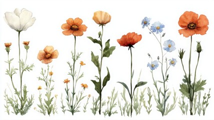 Fototapeta premium Minimalist Watercolor Floral Composition with Wildflowers