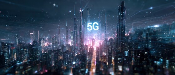 Futuristic 5 g city at night