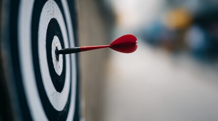 Close-Up of Dart Hitting Bullseye Target for Precision and Accuracy in Sports Performance
